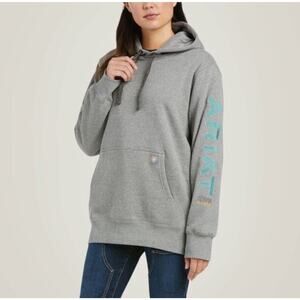 Ariat Rebar Women’s Graphic Hoodie Sz S Gray Teal Embroidered Logo FFA Western